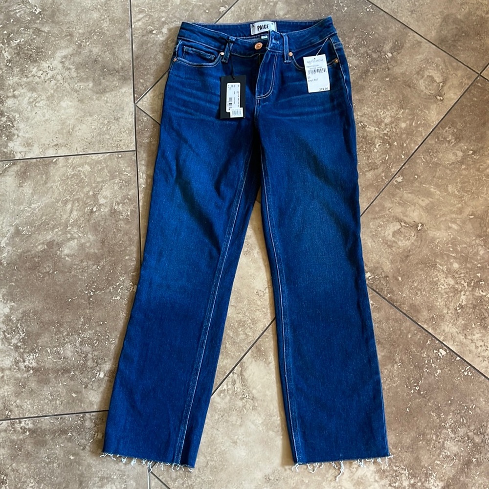 Size 25- Paige Blue colored jeans- Amber Crop- Mid-Rise Straight Crop; new-tags.